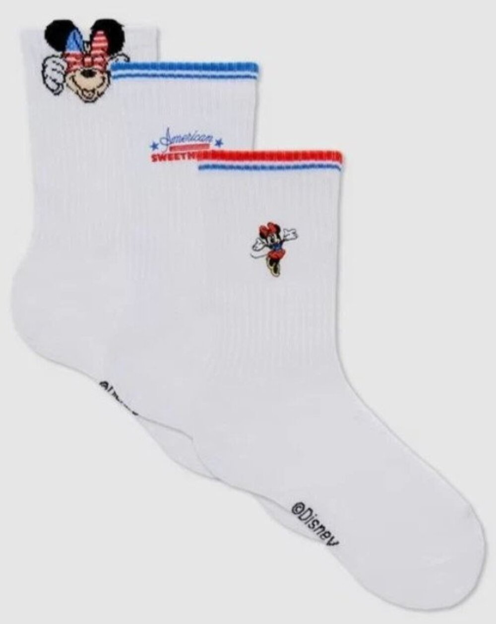 Disney Minnie Mouse Socks Womens Size 8-10 White Crew American Sweetheart 3 Pack